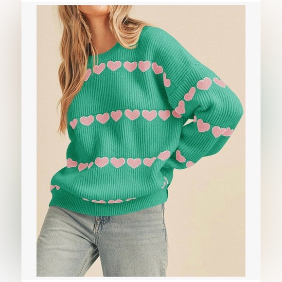 NWT Green Heart Print Sweater-S - Picture 6 of 15
